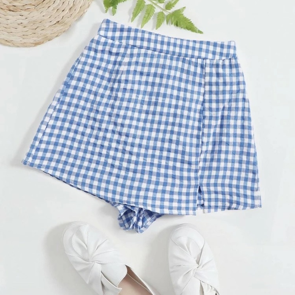 Shein- Blue Plaid Skort NWOT